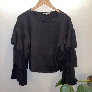 Rebecca Minkoff Gray Ruffle Sleeve Sweater sz L